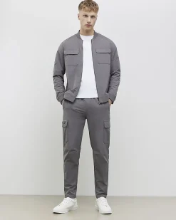Grey Muscle Fit Bomber Jacket