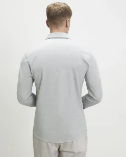 Grey Muscle Fit Pique Long Sleeve Shirt