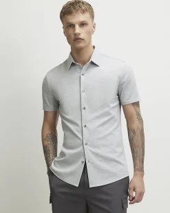 Grey Muscle Fit Pique Short Sleeve Shirt