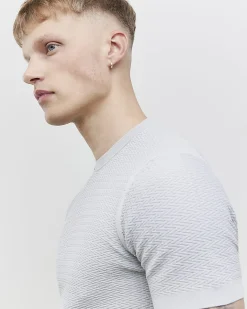 Grey Muscle Fit Zig Zag Textured T-Shirt