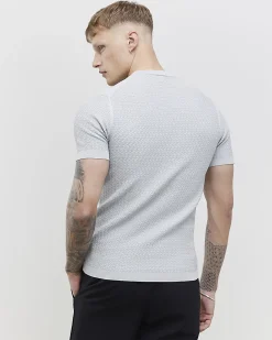 Grey Muscle Fit Zig Zag Textured T-Shirt