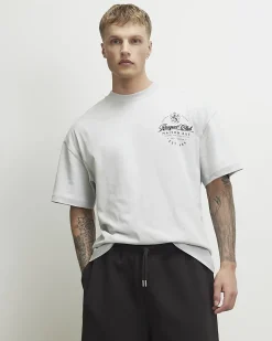 Grey Oversized Cotton Racquet Club T-shirt
