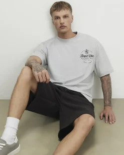 Grey Oversized Cotton Racquet Club T-shirt