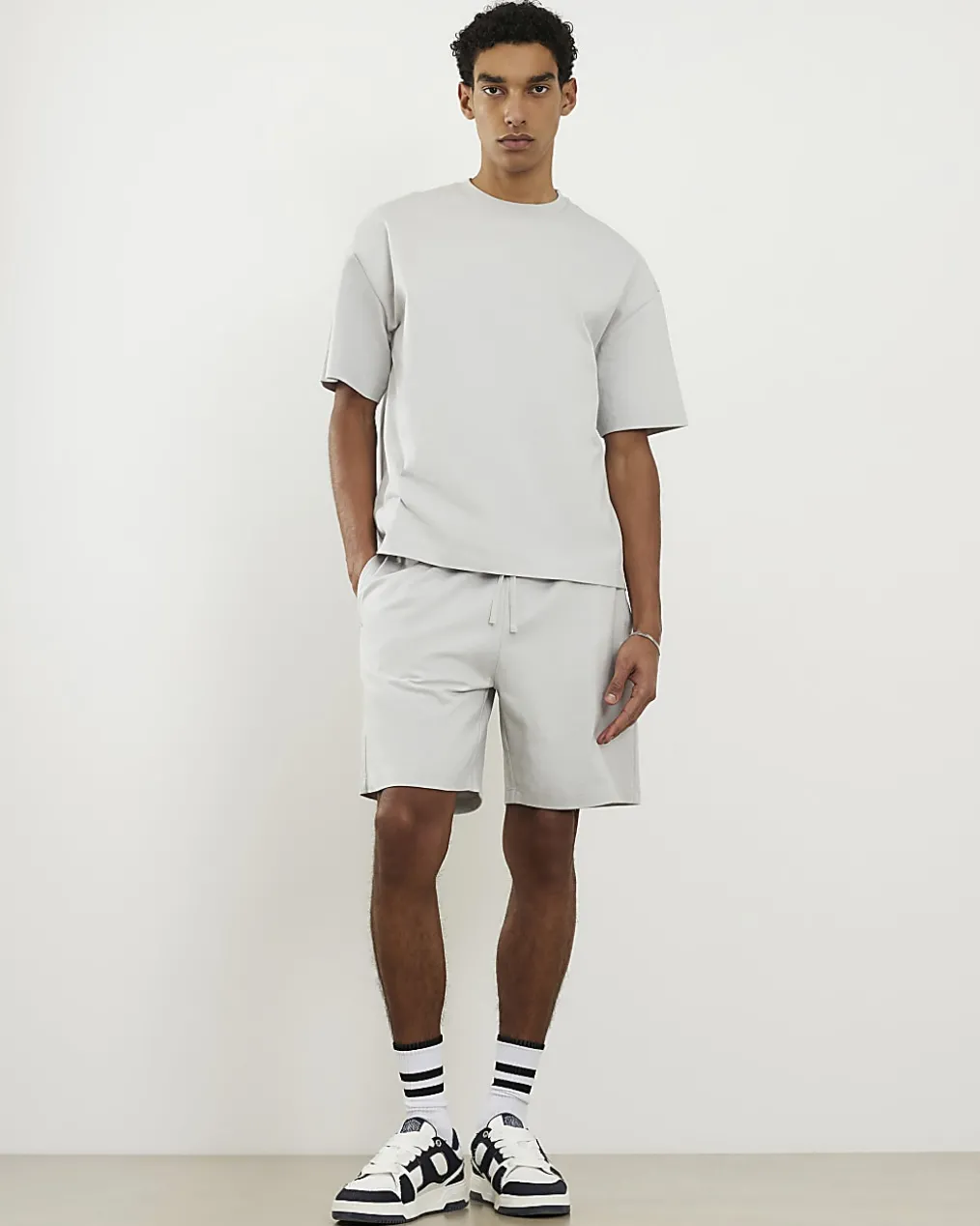 Grey Oversized Cotton T-Shirt And Shorts Set