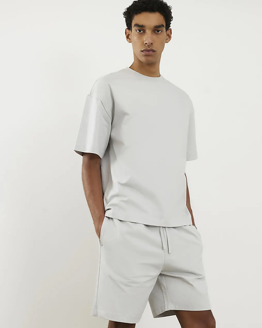 Grey Oversized Cotton T-Shirt And Shorts Set