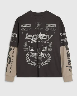 Grey Oversized Double Layered Graphic T-Shirt