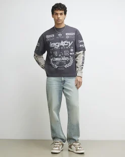 Grey Oversized Double Layered Graphic T-Shirt