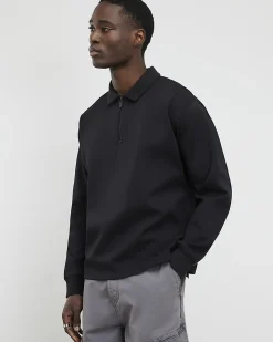 Grey Oversized Fit Long Sleeve Polo Shirt