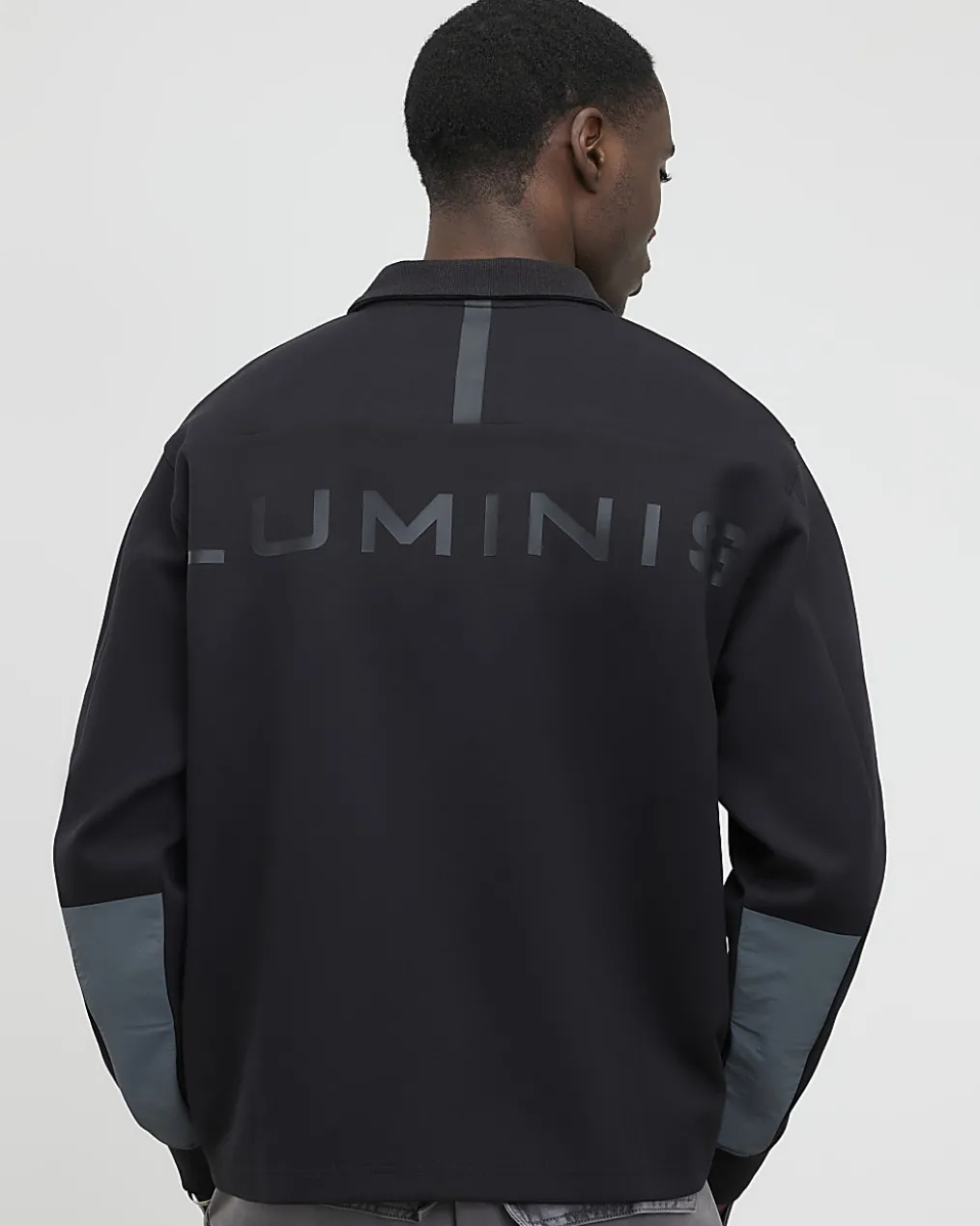 Grey Oversized Fit Long Sleeve Polo Shirt