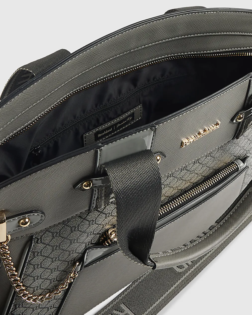 Grey Panelled RI Handle Tote Bag