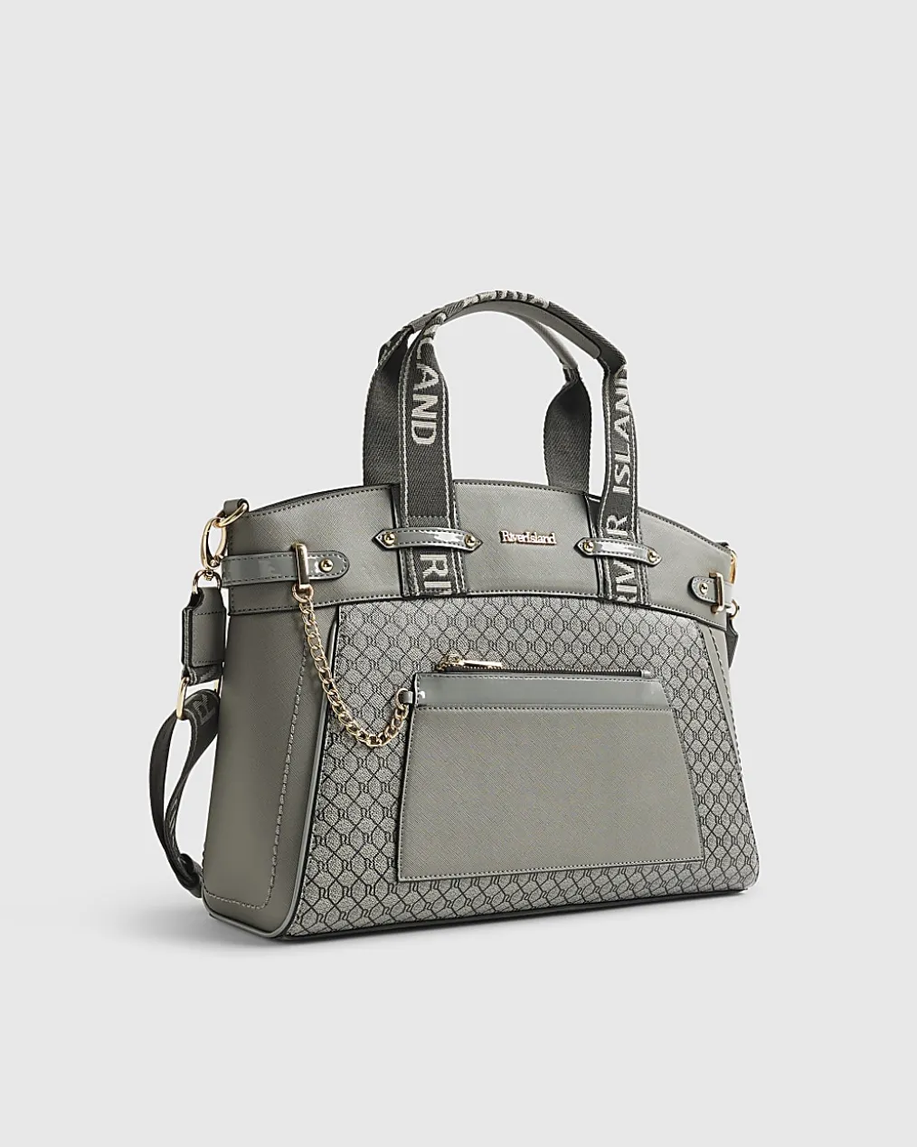 Grey Panelled RI Handle Tote Bag