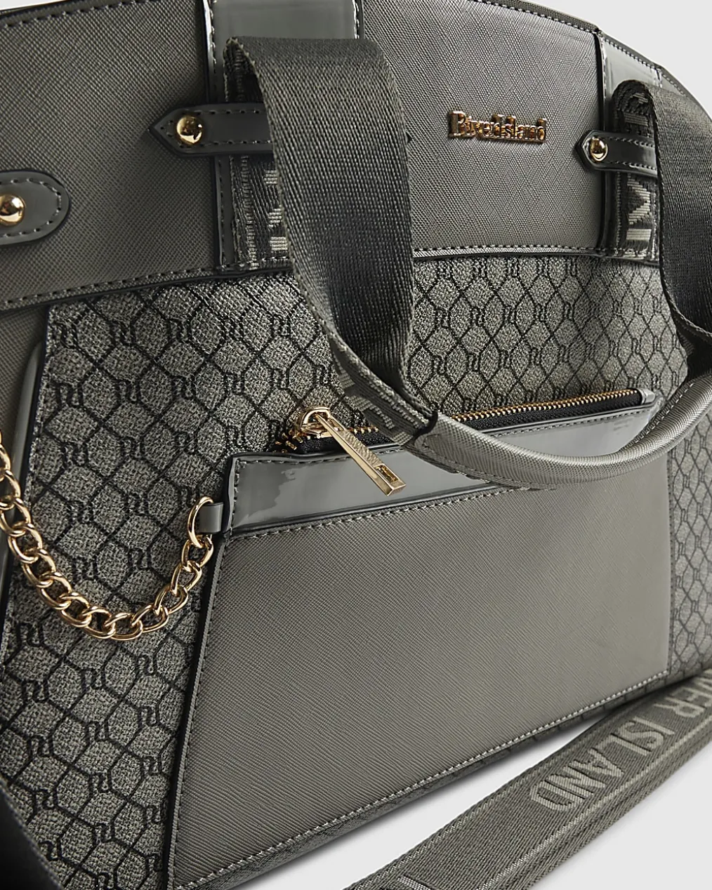 Grey Panelled RI Handle Tote Bag