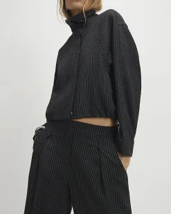 Grey Pinstripe Elastic Wide Leg Trousers