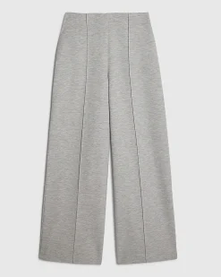 Grey Pintuck Interlock Wide Leg Joggers