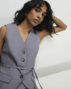 Grey Premium Sleeveless Tie Detail Waistcoat