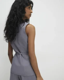 Grey Premium Sleeveless Tie Detail Waistcoat