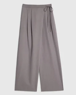 Grey Premium Wrap Detail Wide Leg Trousers