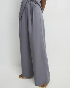 Grey Premium Wrap Detail Wide Leg Trousers