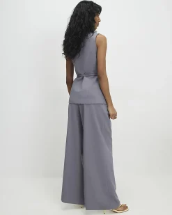 Grey Premium Wrap Detail Wide Leg Trousers