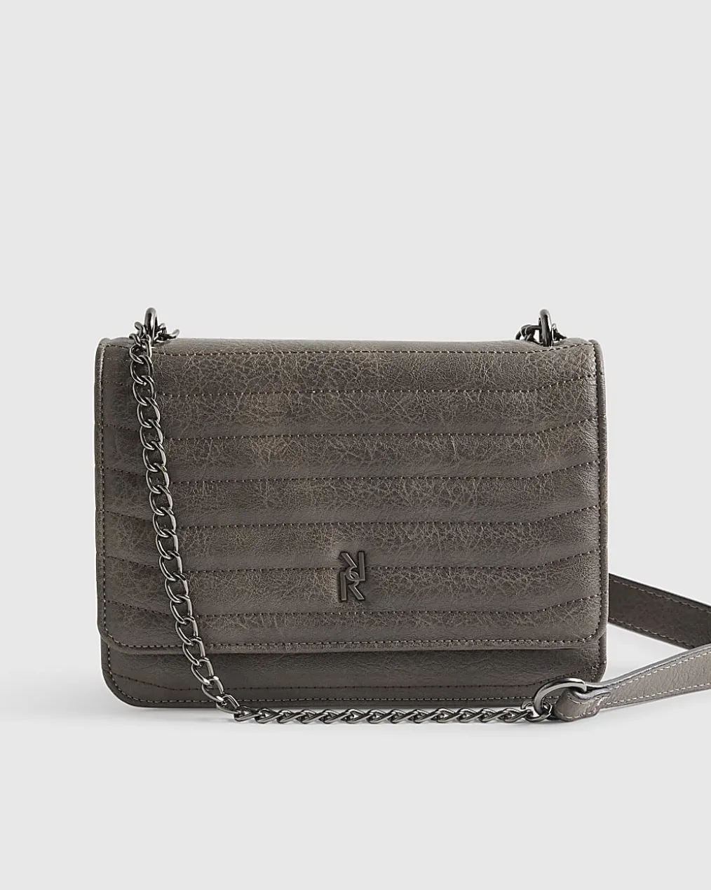 Grey Quilted Chain Shoulder Bag