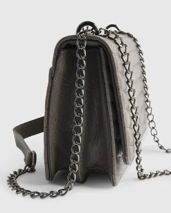 Grey Quilted Chain Shoulder Bag