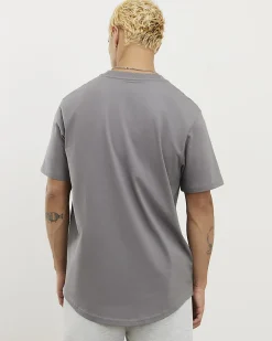 Grey Regular Fit Cotton Curve Hem T-Shirt