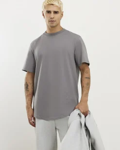Grey Regular Fit Cotton Curve Hem T-Shirt