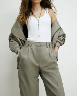 Grey RI Studio Leather Barrel Leg Trousers