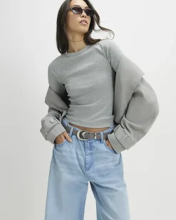 Grey Short Sleeve Cotton Fitted Top