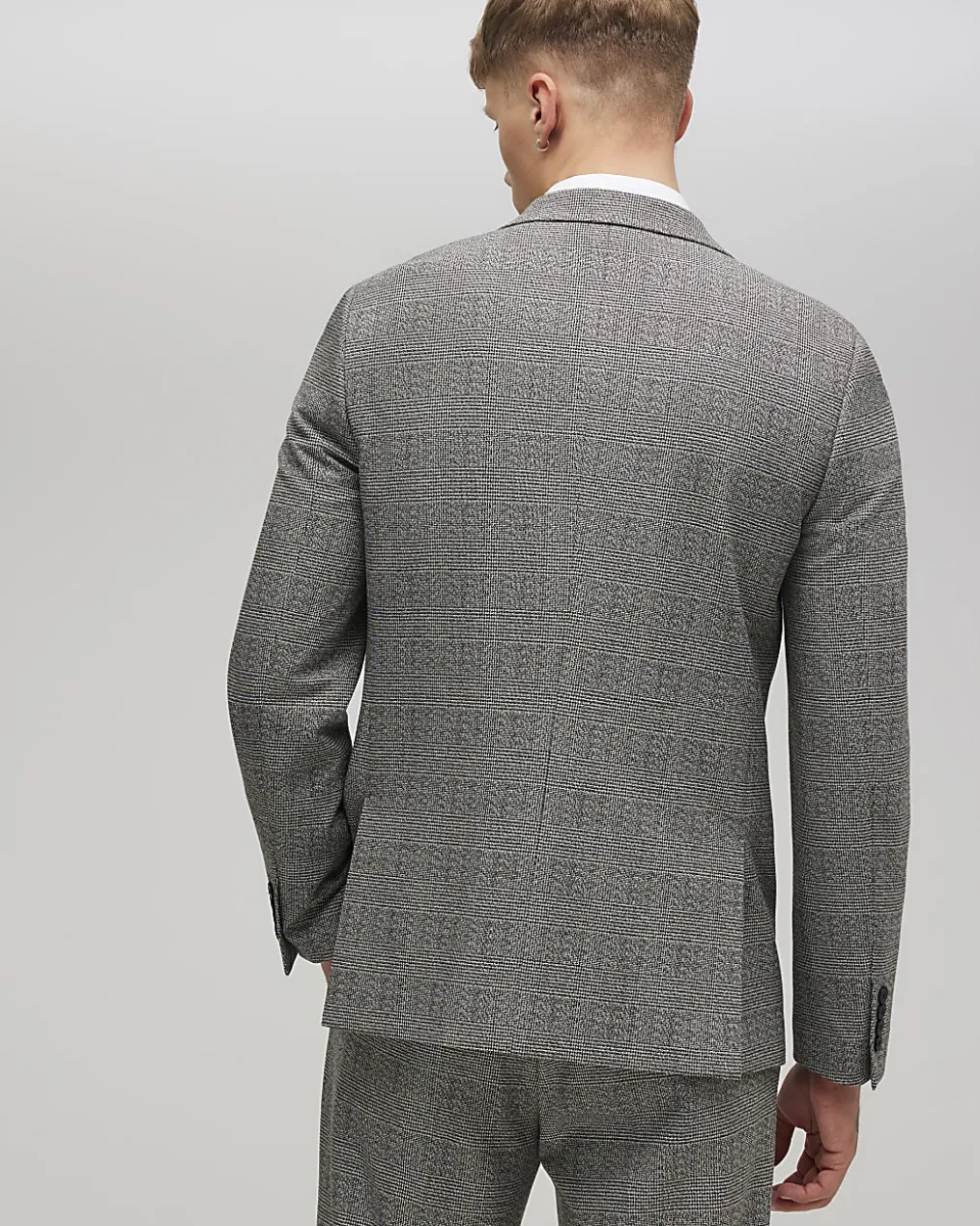 Grey Slim Fit Check Suit Jacket