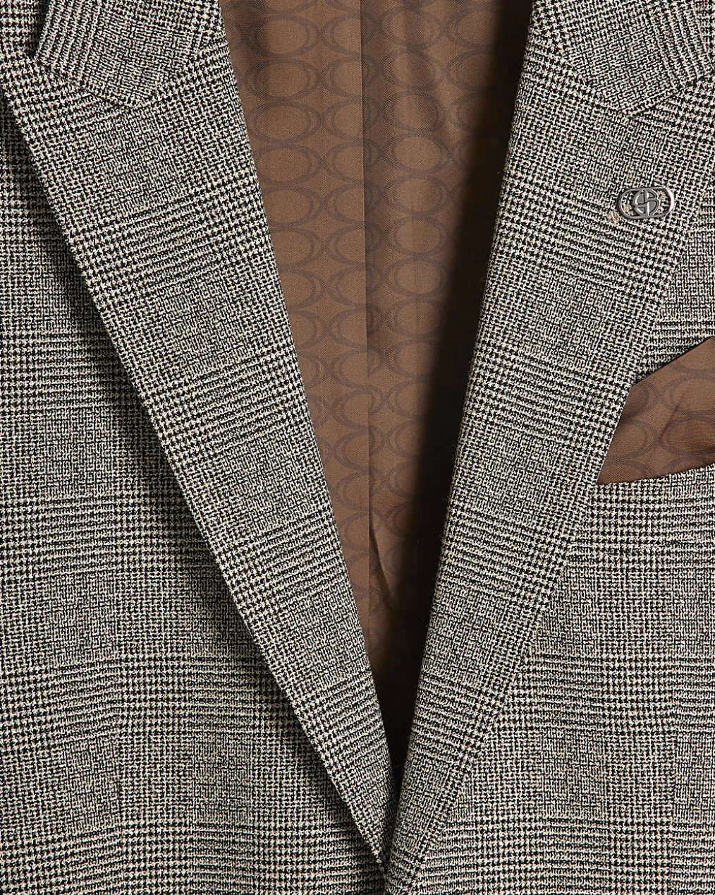 Grey Slim Fit Check Suit Jacket