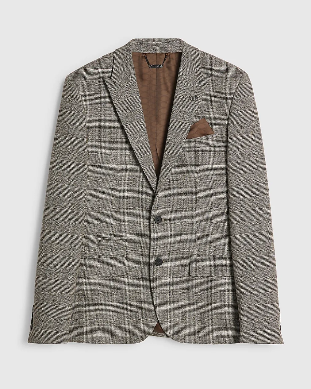 Grey Slim Fit Check Suit Jacket