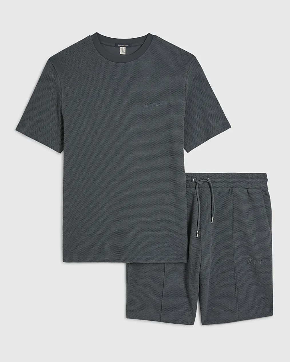 Grey Slim Fit Cotton Textured T-Shirt Set