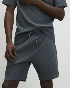 Grey Slim Fit Cotton Textured T-Shirt Set