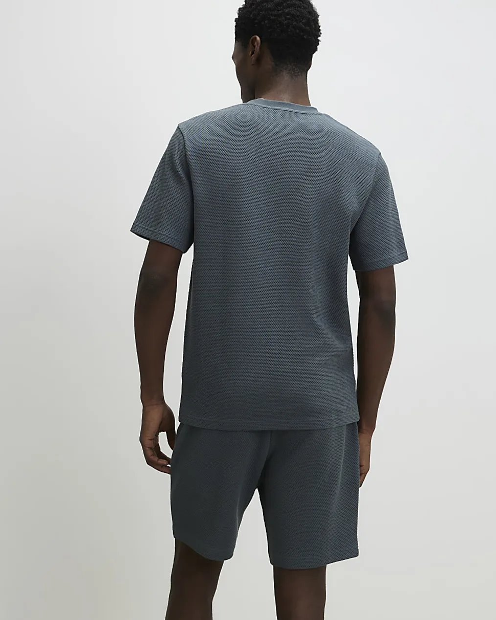 Grey Slim Fit Cotton Textured T-Shirt Set