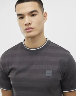 Grey Slim Fit Luminis Badge Stripe T-Shirt