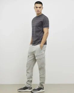 Grey Slim Fit Luminis Badge Stripe T-Shirt