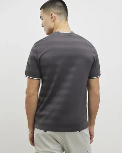 Grey Slim Fit Luminis Badge Stripe T-Shirt