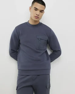 Grey Slim Fit Nylon Pocket Sweatshirt