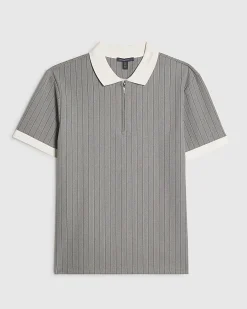 Grey Slim Fit Pinstripe Polo Shirt