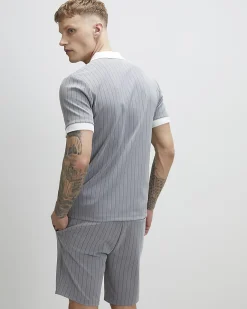 Grey Slim Fit Pinstripe Polo Shirt