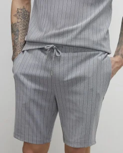 Grey Slim Fit Pinstripe Shorts