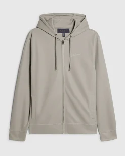 Grey Slim Fit Pique Zip Through Hoodie