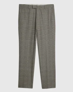Grey Slim Fit Stretch Check Trousers