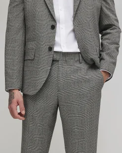 Grey Slim Fit Stretch Check Trousers