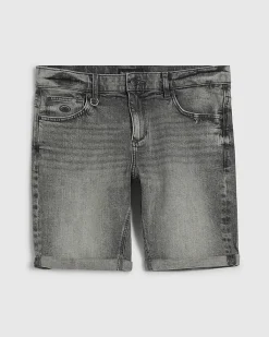 Grey Slim Fit Stretch Denim Shorts