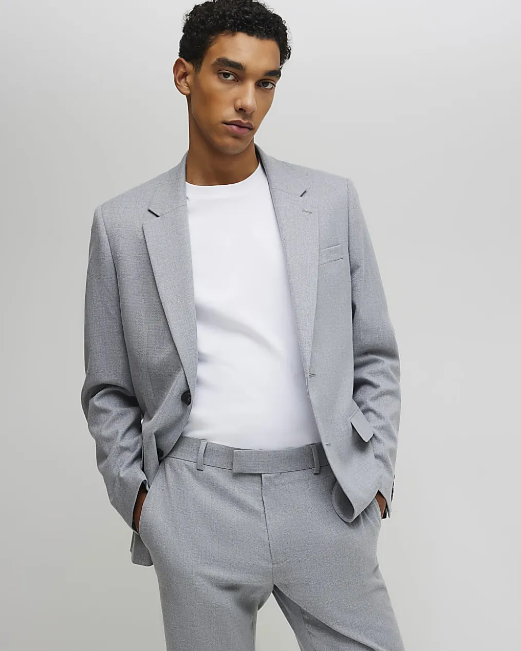 Grey Slim Fit Stretch Textured Suit Jacket