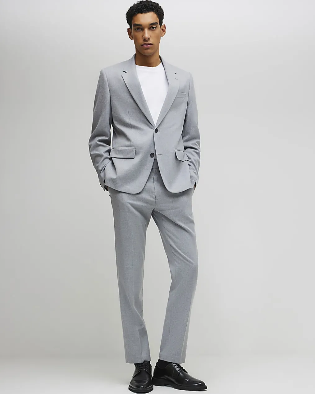 Grey Slim Fit Stretch Textured Suit Jacket