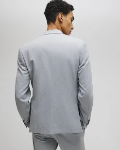 Grey Slim Fit Stretch Textured Suit Jacket