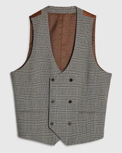 Grey Slim Fit Textured Check Waistcoat